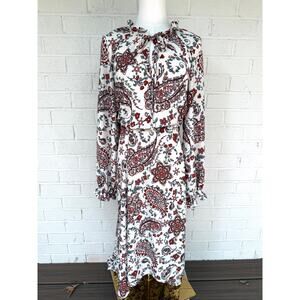 Banana Republic Paisley Print Tie Neck Dress Long Sleeve Boho Chic Midi Flowy 14